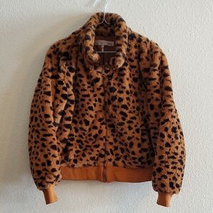 Women's Esqualo Leopard Print Faux Fur Zip Jacket size 12